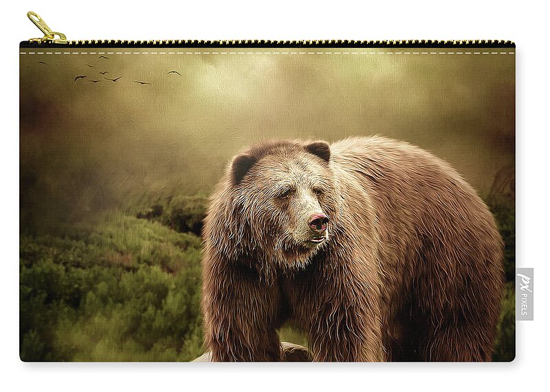 Grizzly Bear Zip Pouch featuring the digital art Grizzly Bear by Maggy Pease