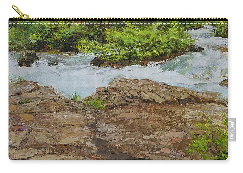 Grizzly Creek Zip Pouch featuring the painting Grizzly Creek Spring Snow Melt by Hone Williams