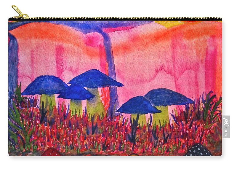 Mushrooms Zip Pouch featuring the painting Growing Dreams by Karen Nice-Webb