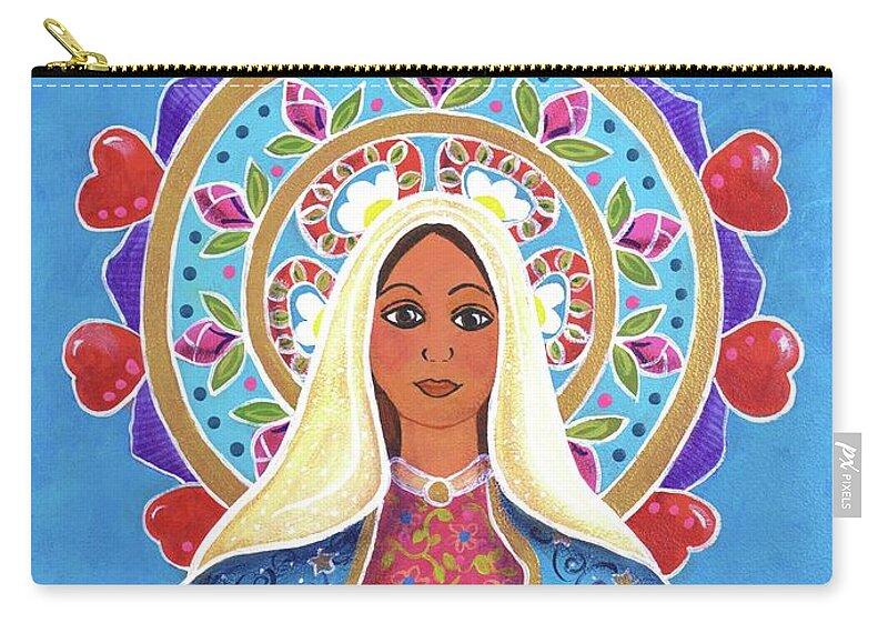 Guadalupe Zip Pouch featuring the painting Guadalupe Mandala by Candy Mayer