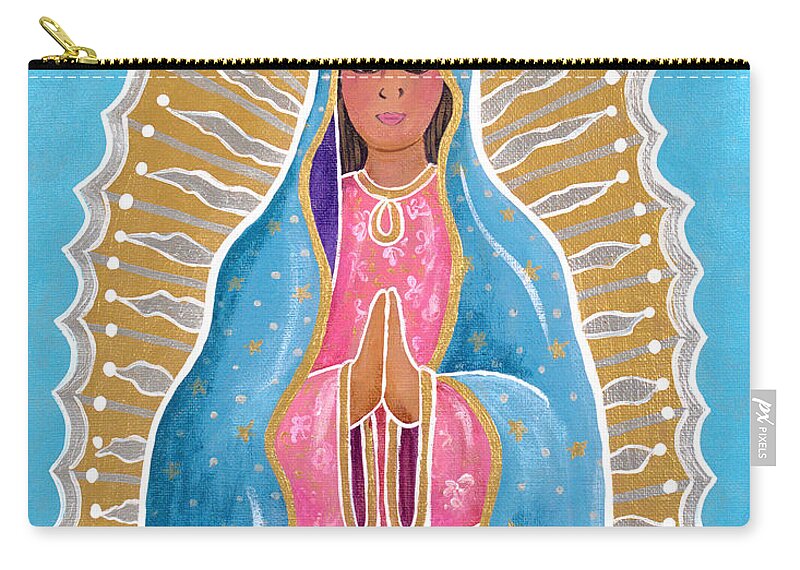 Guadalupe Zip Pouch featuring the painting Guadalupe of the Light by Candy Mayer