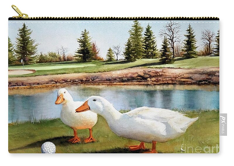 Ducks Zip Pouch featuring the painting Keep Your Eye on The Ball by Jeanette Ferguson