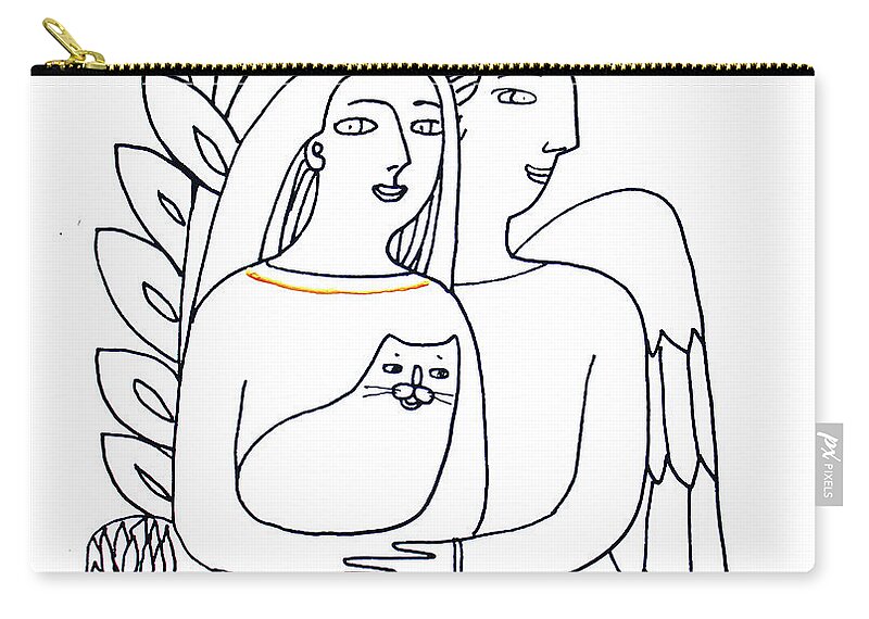 Russian Artists New Wave Zip Pouch featuring the drawing Guardian Angel by Tatiana Koltachikhina