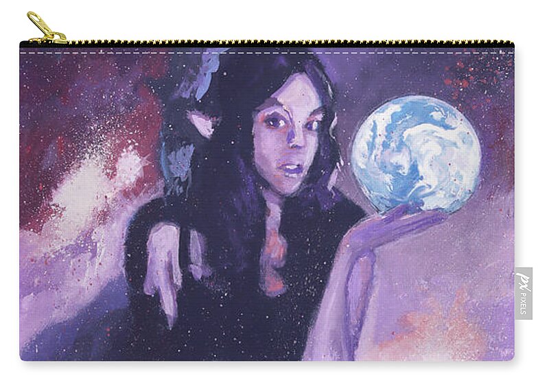 Elf Zip Pouch featuring the painting Guardian of Planet Home by Sv Bell