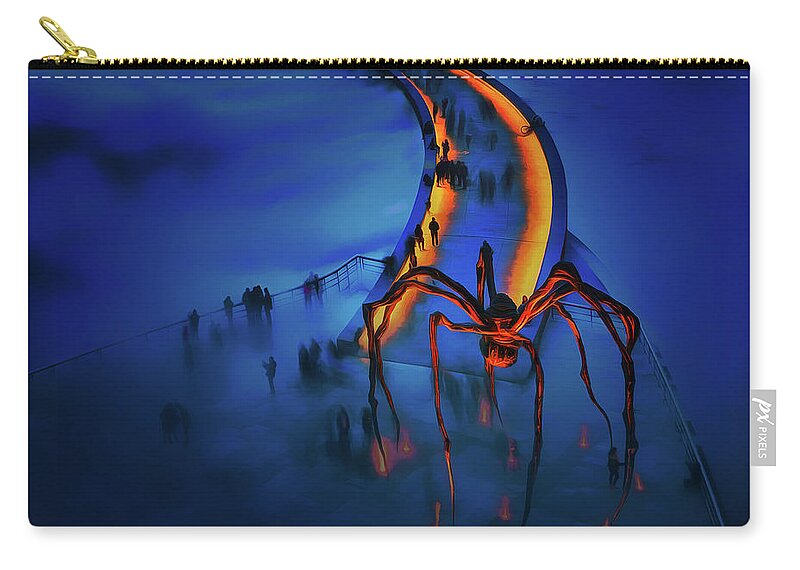 Guggenheim Zip Pouch featuring the photograph Guggenheim Museum and Mama spider in Bilbao by Mikel Martinez de Osaba