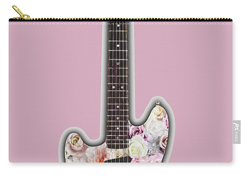 Guitar Carry-all Pouch featuring the painting Guitar Flowers Floral by Tony Rubino