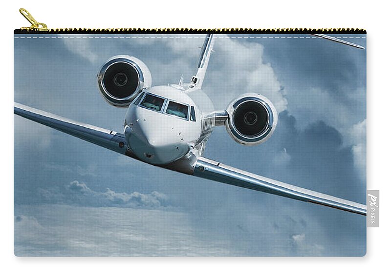 Gulfstream V Business Jet Zip Pouch featuring the mixed media Gulfstream V Corporate Jet by Erik Simonsen