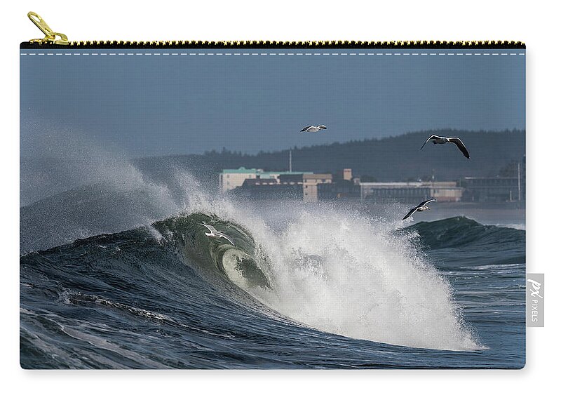 Animals Zip Pouch featuring the photograph Gulls and Waves by Robert Potts