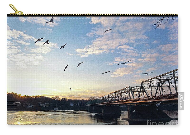 +pixels Zip Pouch featuring the photograph Gulls at the Bridge #2 by Christopher Plummer