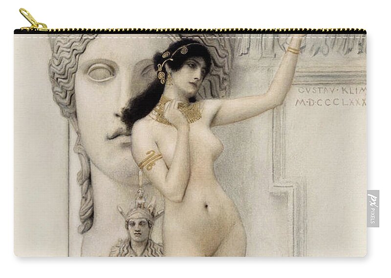 Aestheticism Zip Pouch featuring the painting Gustav Klimt Tribute Semi-Abstract Hand Painted Litho Reproduction 2 by Tony Rubino