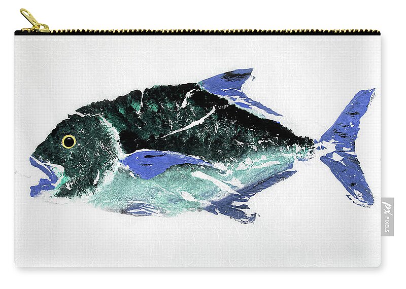 Rubbing Zip Pouch featuring the mixed media Gyotaku Trevally 19-07 by Captain Warren Sellers