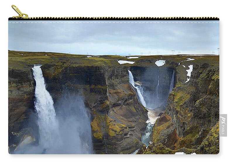 Waterfall Carry-all Pouch featuring the photograph Haifoss and Granni Waterfalls Iceland by Richard Krebs