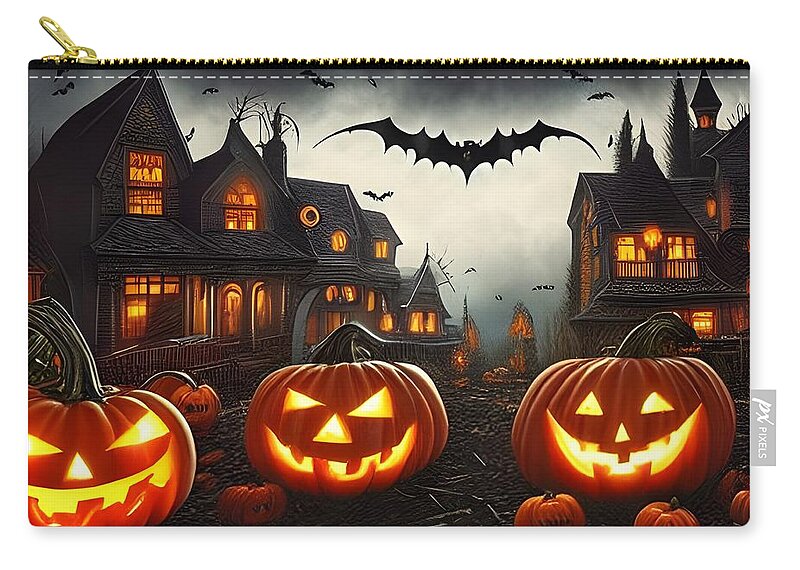 Digital Zip Pouch featuring the digital art Halloween Houses by Beverly Read