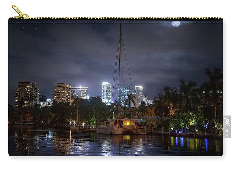 Moon Zip Pouch featuring the photograph Halloween Moon Over Fort Lauderdale by Mark Andrew Thomas