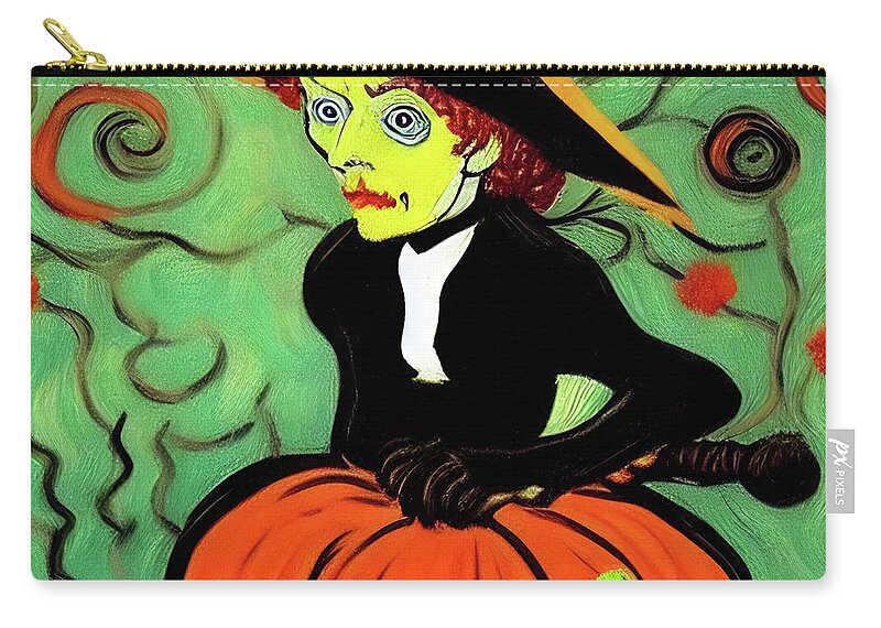 Halloween Zip Pouch featuring the photograph Halloween witch in action by Tatiana Travelways