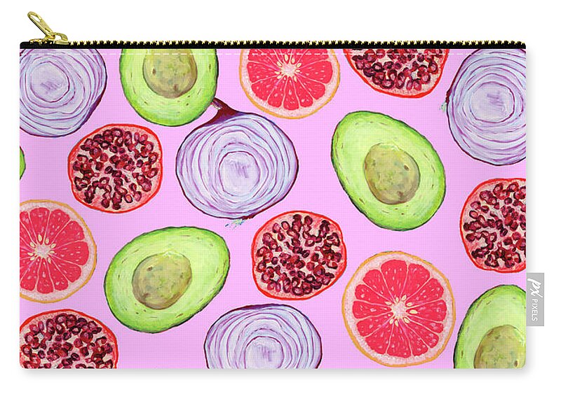 Food Zip Pouch featuring the digital art Halved in Pink Pattern by Jennifer Lommers