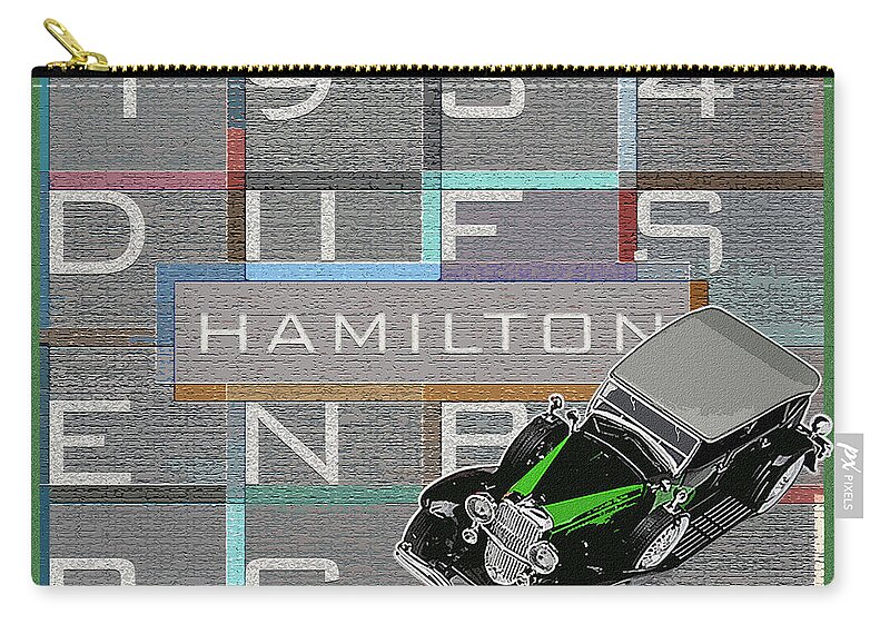 Hamilton Collection Zip Pouch featuring the digital art Hamilton Collection / 1934 Duesenberg by David Squibb