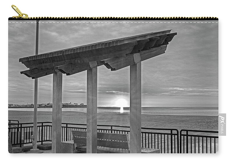 Hampton Zip Pouch featuring the photograph Hampton Beach Sunrise Hampton Beach State Park Hampton NH Bench Black and White by Toby McGuire