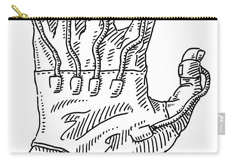 Sketch Zip Pouch featuring the drawing Hand Motion Capture Glove Drawing by Frank Ramspott