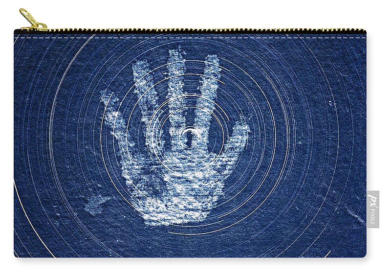 Petroglyph Zip Pouch featuring the photograph Hand Print and Star Trails by Dan Norris