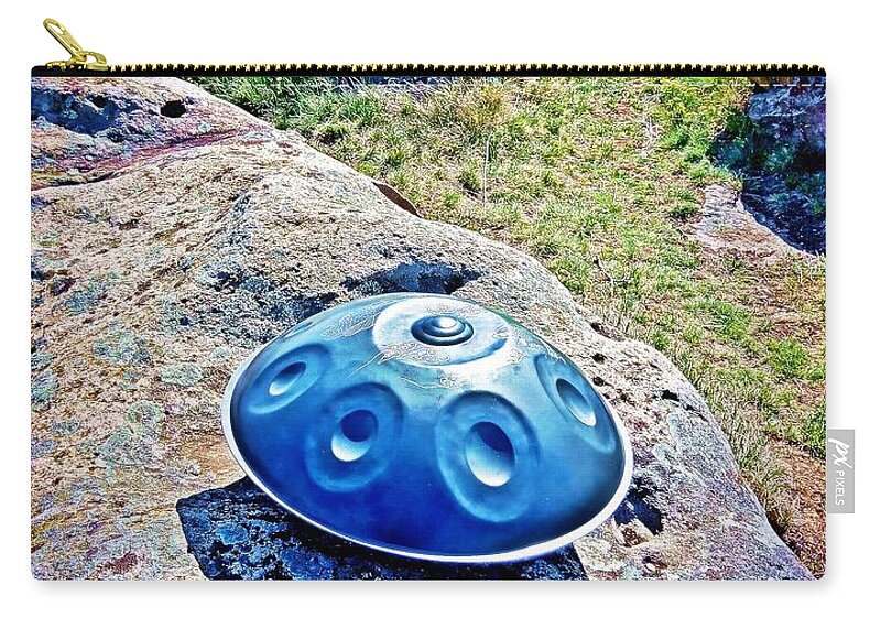 Handpan Zip Pouch featuring the photograph Handpan on the rock by Alexa Szlavics