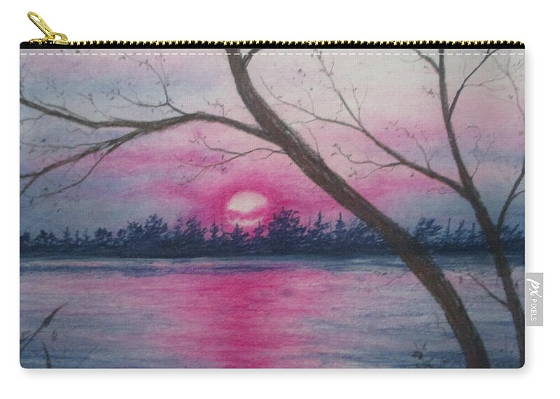 Pink Sunset Zip Pouch featuring the painting Hanging Hearts by Jen Shearer