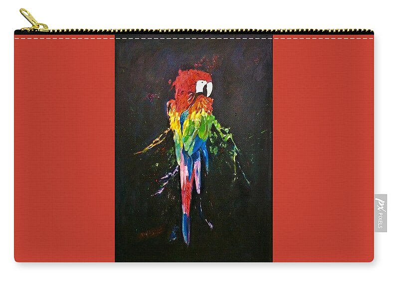 Macaw Zip Pouch featuring the painting Hanging on th wall by Khalid Saeed