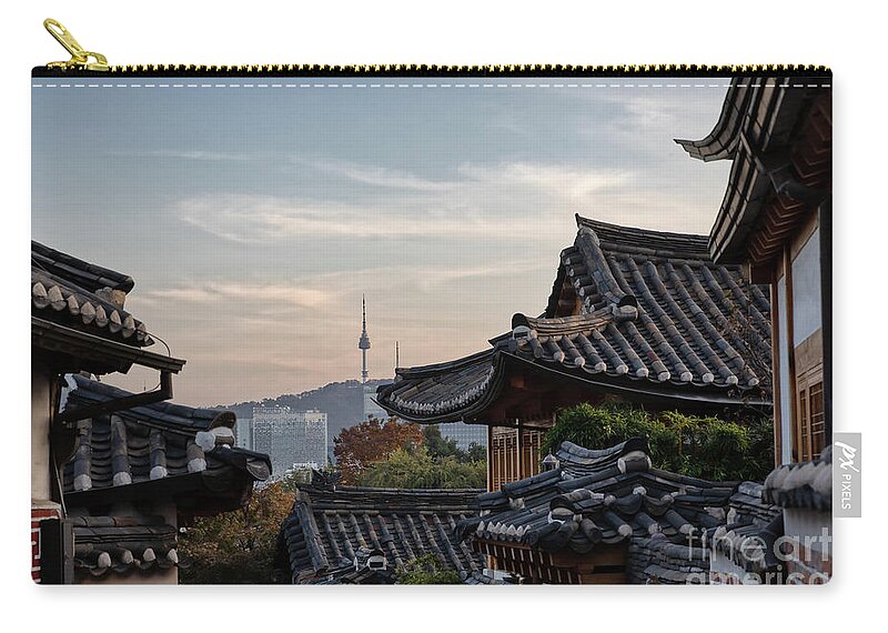 Bukchon Hanok Village Zip Pouch featuring the photograph Hanok With A View by Rebecca Caroline Photography