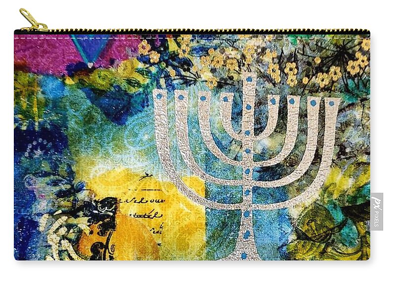 Chanukkah Zip Pouch featuring the mixed media Hanukkah Vibes by Deborah Cherrin