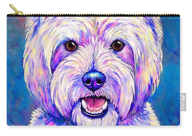West Highland White Terrier Carry-all Pouch featuring the painting Happiness - Neon Colorful West Highland White Terrier Dog by Rebecca Wang