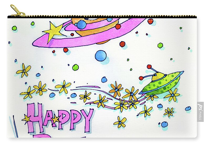 Happy Birthday By Norma Appleton Zip Pouch featuring the painting Happy Birthday by Norma Appleton