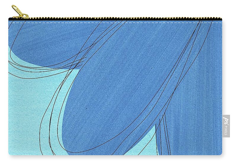 Watercolor Floral Carry-all Pouch featuring the mixed media Happy Blue Flower Abstract by Donna Mibus