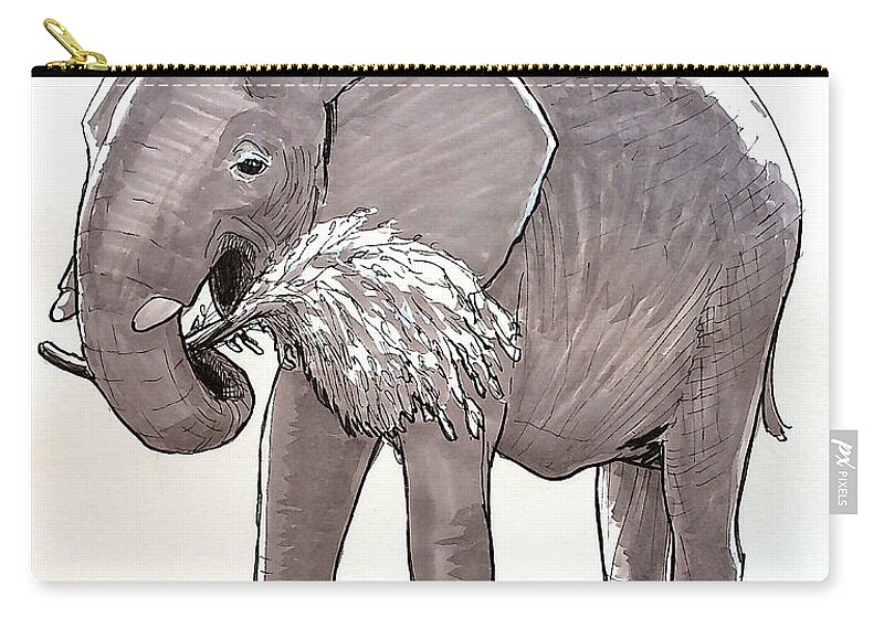 Elephant Zip Pouch featuring the drawing Happy Elephant by Rohvannyn Shaw