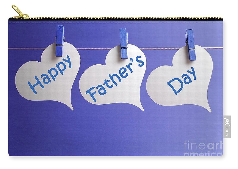 Father Zip Pouch featuring the photograph Happy Fathers Day message written on white heart shape tags by Milleflore Images