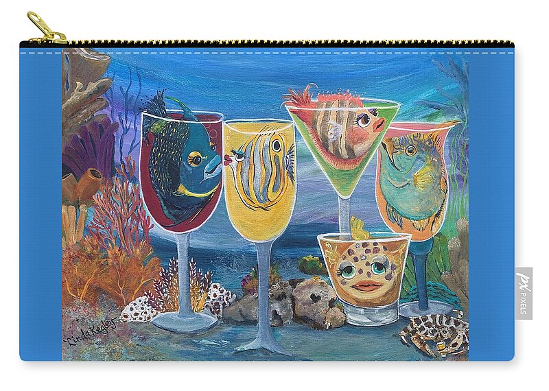 Anna Maria Island Zip Pouch featuring the painting Happy Hour at the Heart Rock Cafe by Linda Kegley