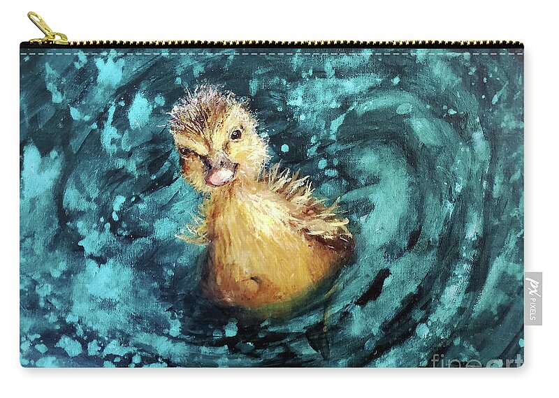 Duck Zip Pouch featuring the painting Happy Little Duckling by Zan Savage