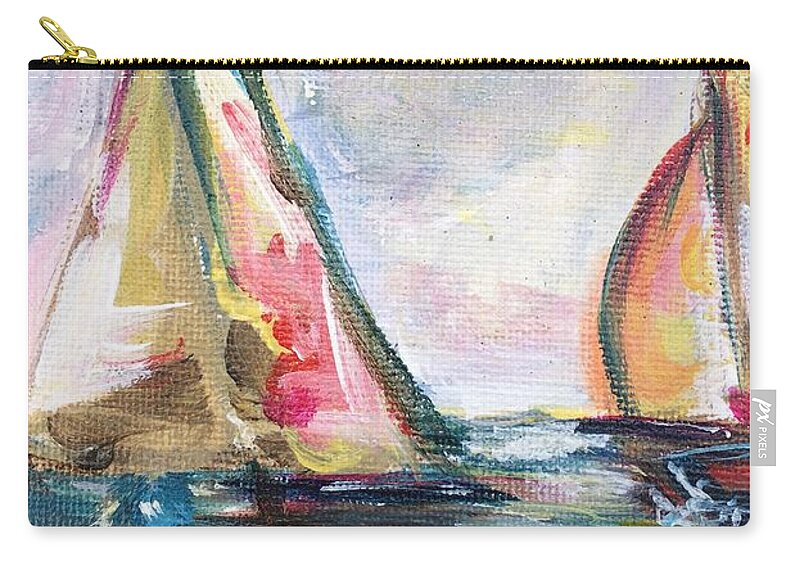 Abstract Boats Zip Pouch featuring the painting Happy Sails by Roxy Rich