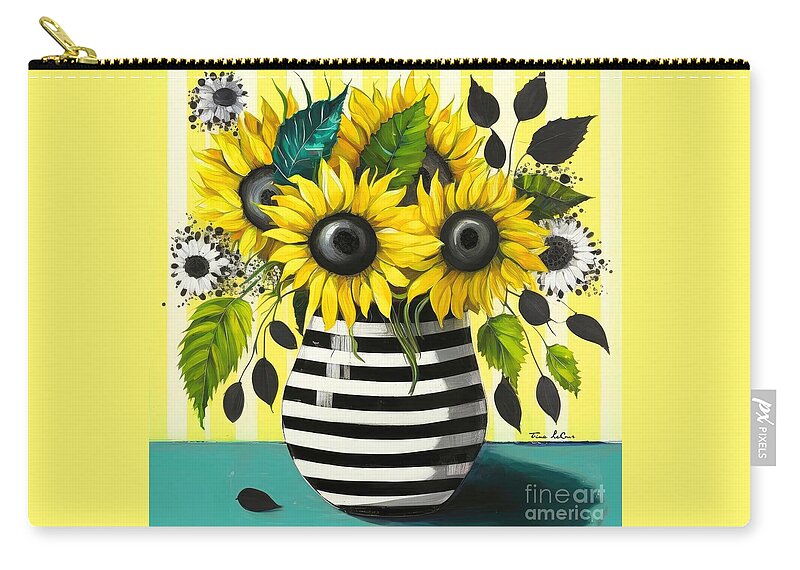 Sunflowers Zip Pouch featuring the painting Happy Sunflowers by Tina LeCour