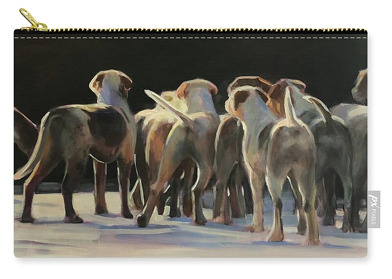 Hounds Zip Pouch featuring the painting Happy Tails Waggin Train by Susan Bradbury