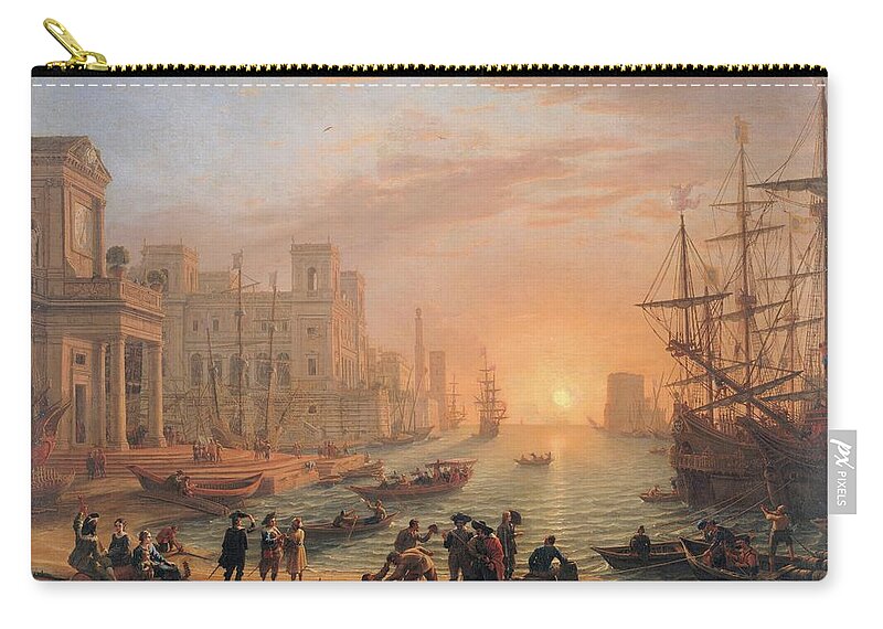 Italy Zip Pouch featuring the painting Harbour Scene at Sunset by MotionAge Designs