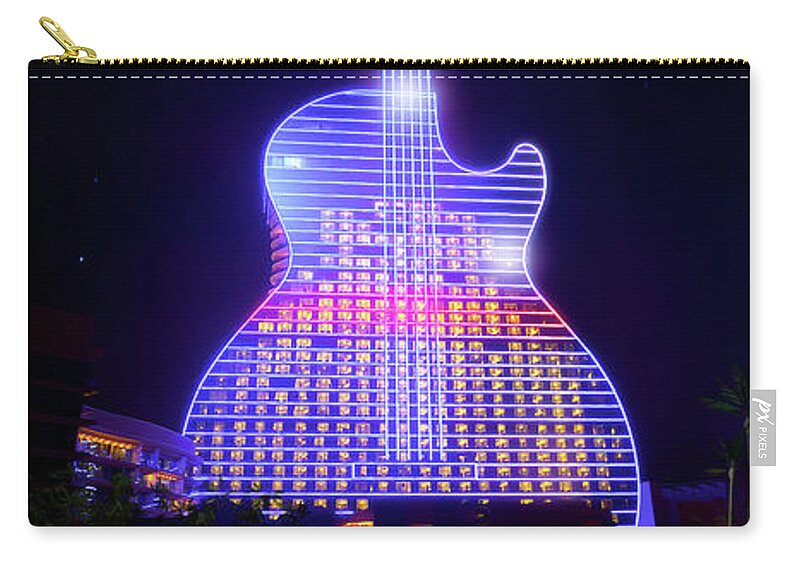 Seminole Hard Rock Hotel And Casino Zip Pouch featuring the photograph Hard Rock Guitar Hotel by Mark Andrew Thomas