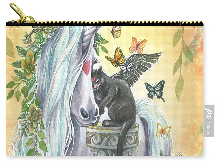 Unicorn Zip Pouch featuring the painting Unity by Sara Burrier