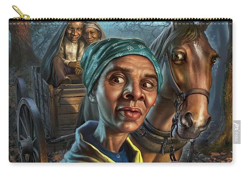 Harriet Tubman Zip Pouch featuring the digital art Harriet Tubman Rescues Her Parents by Mark Fredrickson