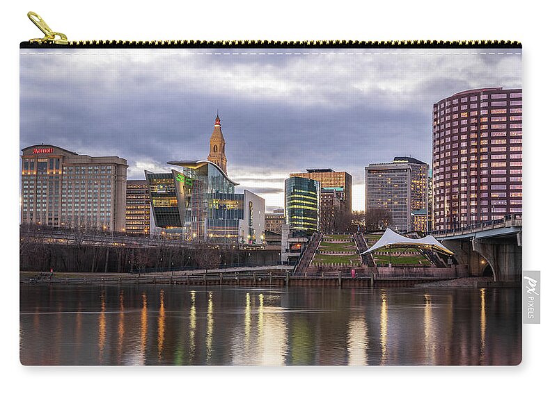 America Zip Pouch featuring the photograph Hartford Connecticut Skyline During Early Evening by Kyle Lee