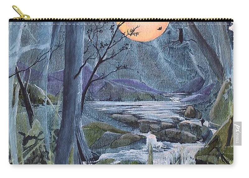 Moon Carry-all Pouch featuring the painting Harvest Moon - The Lakes by Jackie Mueller-Jones