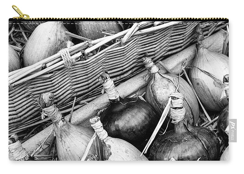 Onion Zip Pouch featuring the photograph Harvested Onions and Shallots Monochrome by Tim Gainey