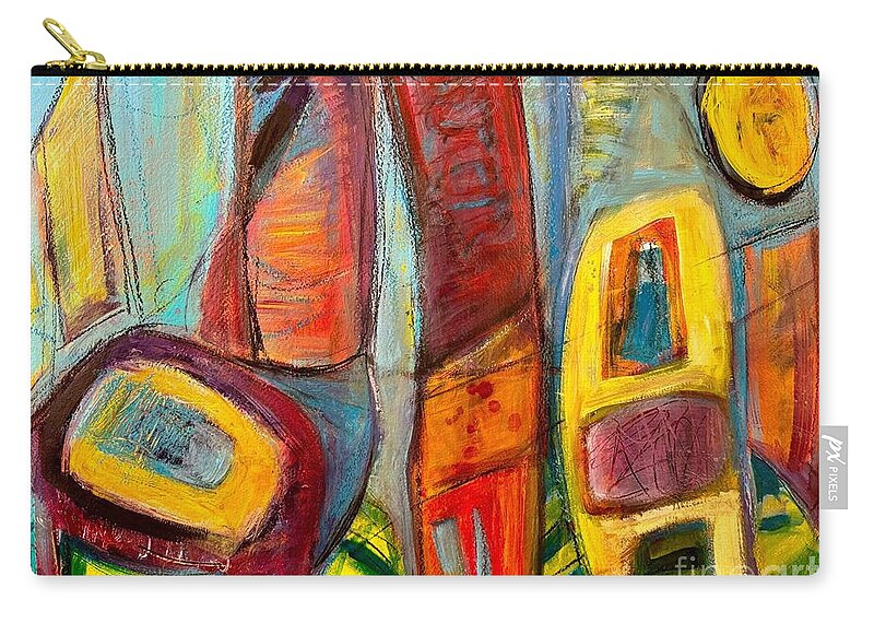  Zip Pouch featuring the mixed media Have A Seat by Val Zee McCune