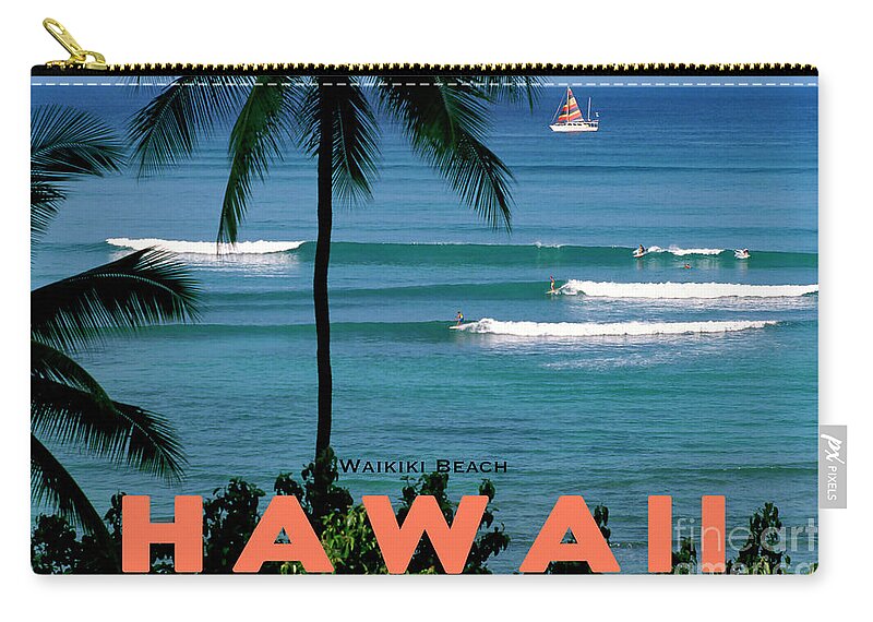 Waikiki Zip Pouch featuring the photograph Hawaii 35, Waikiki Beach by John Seaton Callahan