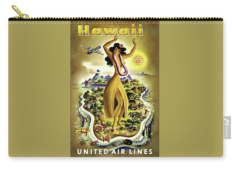 Hawaii Zip Pouch featuring the photograph Hawaii Vintage Retro Travel Poster by Carol Japp