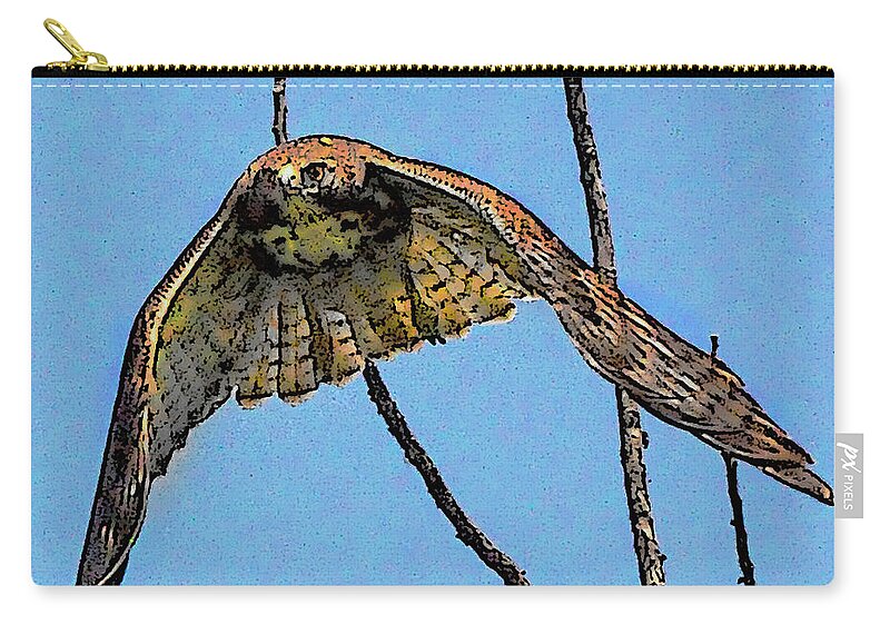 Hawk On The Hunt Zip Pouch featuring the digital art Hawk in flight by Gene Bollig